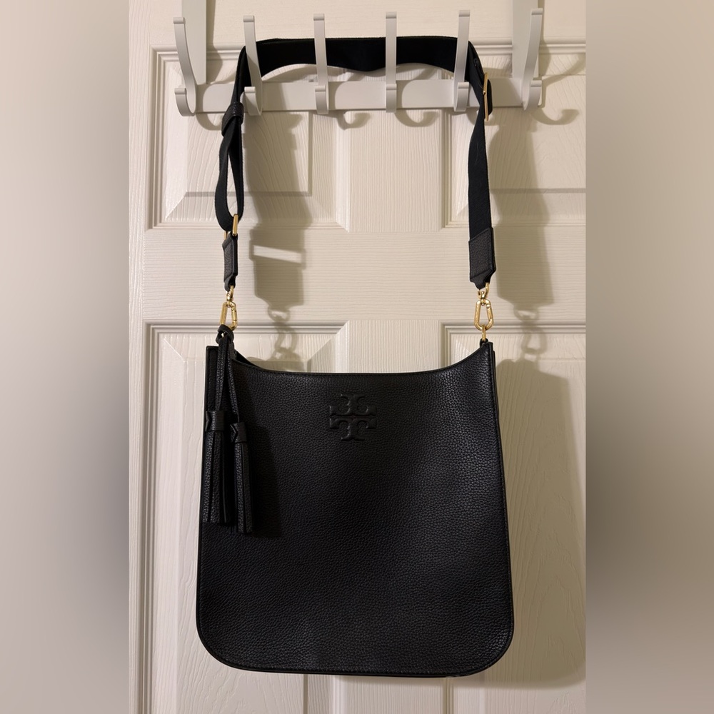 Tory Burch Black Pebbled Leather Thea Web Bag